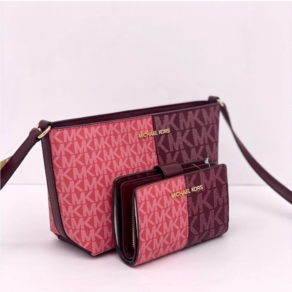 Michael Kors Jet Set Small Two-Tone Logo Crossbody Bag and Wallet Set